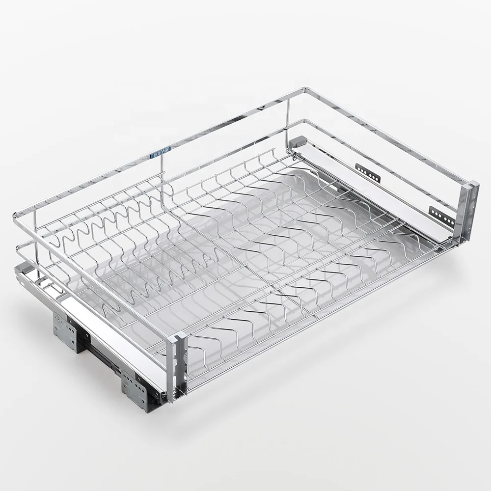 For Kitchen Cabinet 465mm Deep Long Plus Three Sides Flat Stainless Steel Iron Metal Drawer Pull Out Wire Storage Baskets Basket