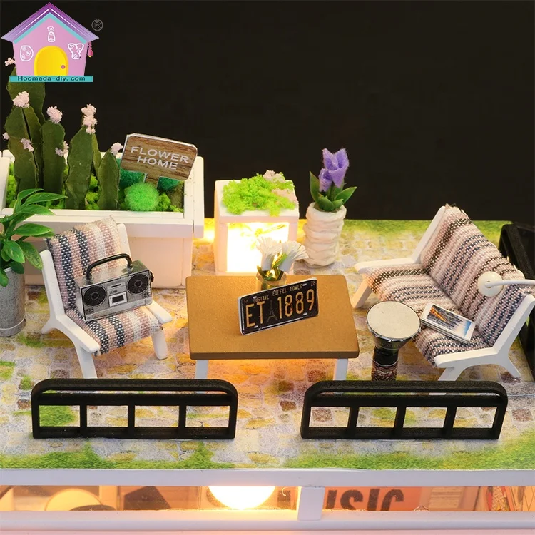 Hongda M903 Houguang studio Wooden Miniature Dollhouse Kit Mini Wooden Doll Houses For Girls With Light