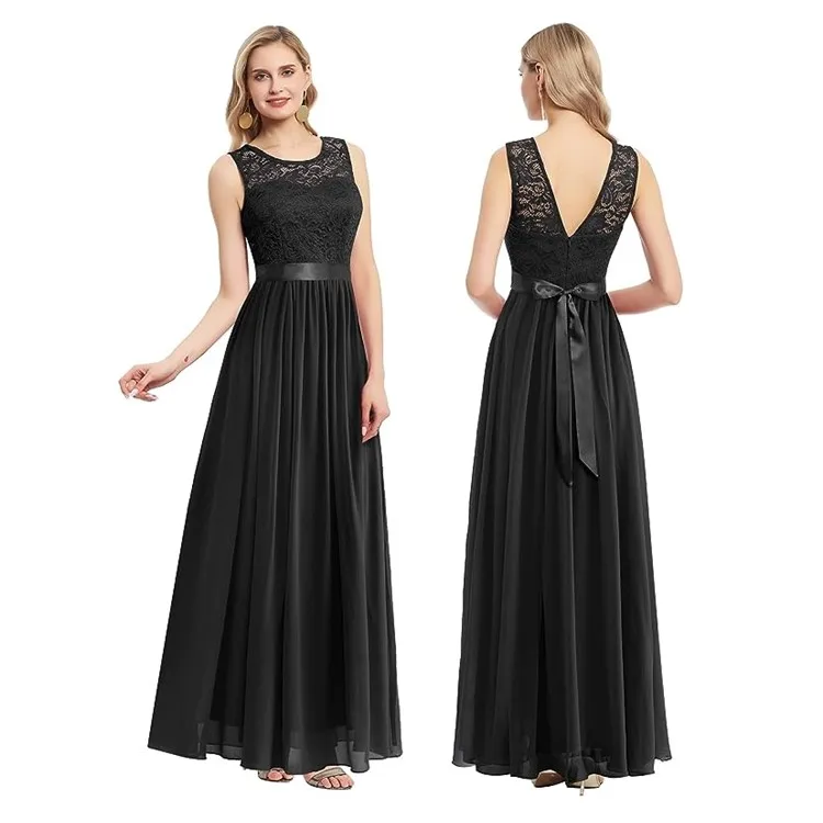 Hot Sale Popular Bow Tie Slim Black Pink Girls Wedding Dress Maid Of Honor Dresses For Weddings