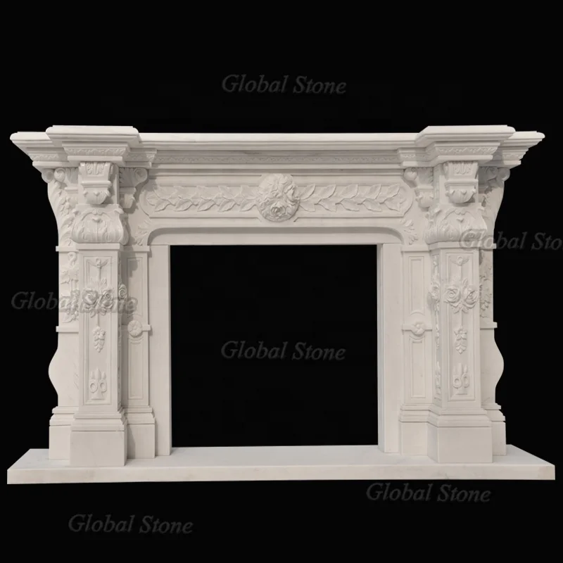 Fancy Wholesale Natural Stone Carved Marble Carving Fireplace