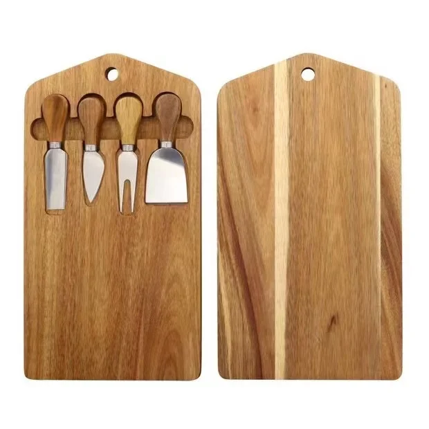 high quality professional acacia wood cutting boards wholesale with 4pcs cheese knife set