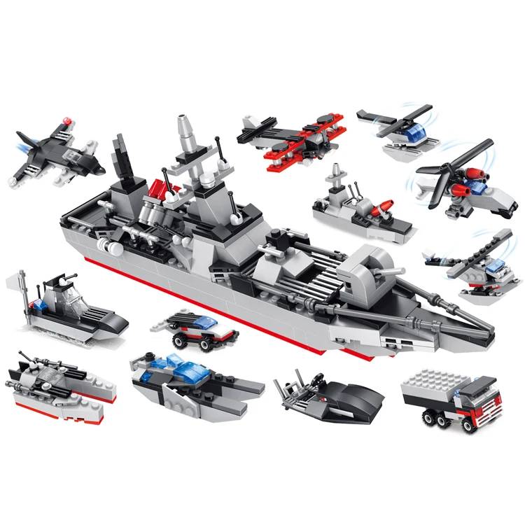 12 в 1 малыш building block diy Развивающие игрушки Военная Униформа авианосец серии деформируемые игрушечные лошадки LEGOING