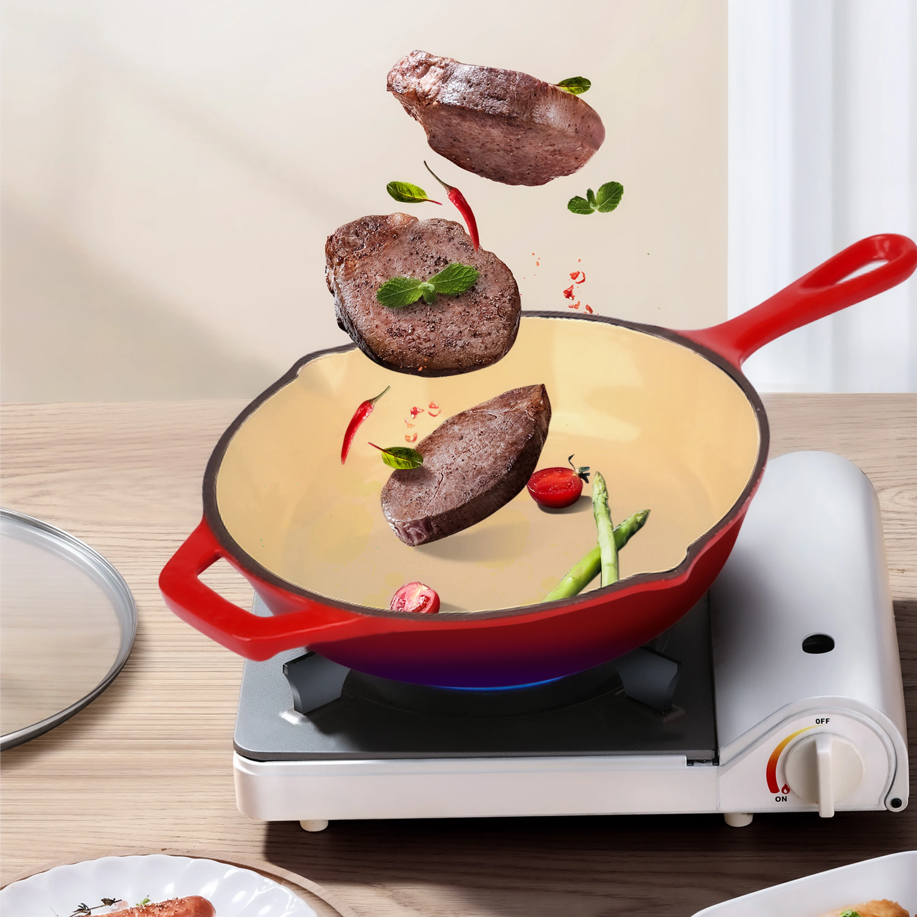 Wholesale High Quality Enamel Cast Iron Fry Pan, 8 Inches Round Cast Iron Frying Pan Skillet Grill Pan