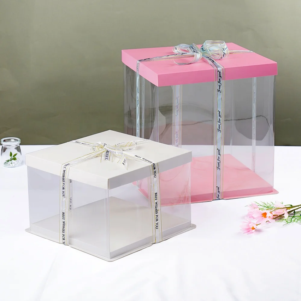 High Quality Gift Birthday Cake Box Transparent PET 12 inch Cake Packaging PVC Plastic Clear Boxes