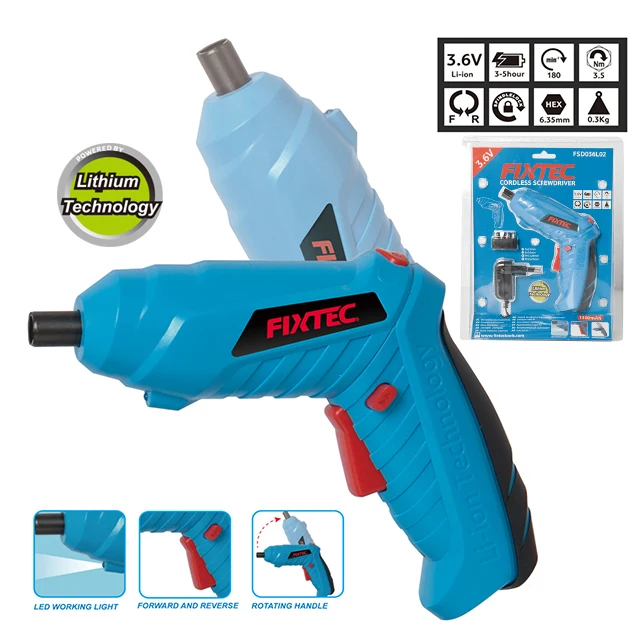 FIXTEC 3.6V Impact Screwdriver 3.5N.m Cordless Screwdriver with 4pc Screwdriver Bits