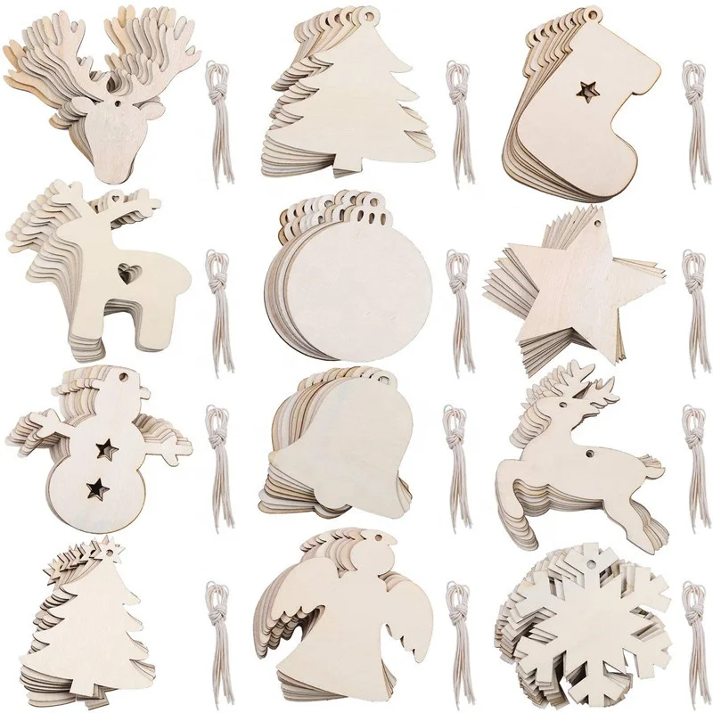 Customized Logo Pattern Shaped Design Wood Deer And Bear Wall Art Decorations Trees And Wooden Christmas Ornaments