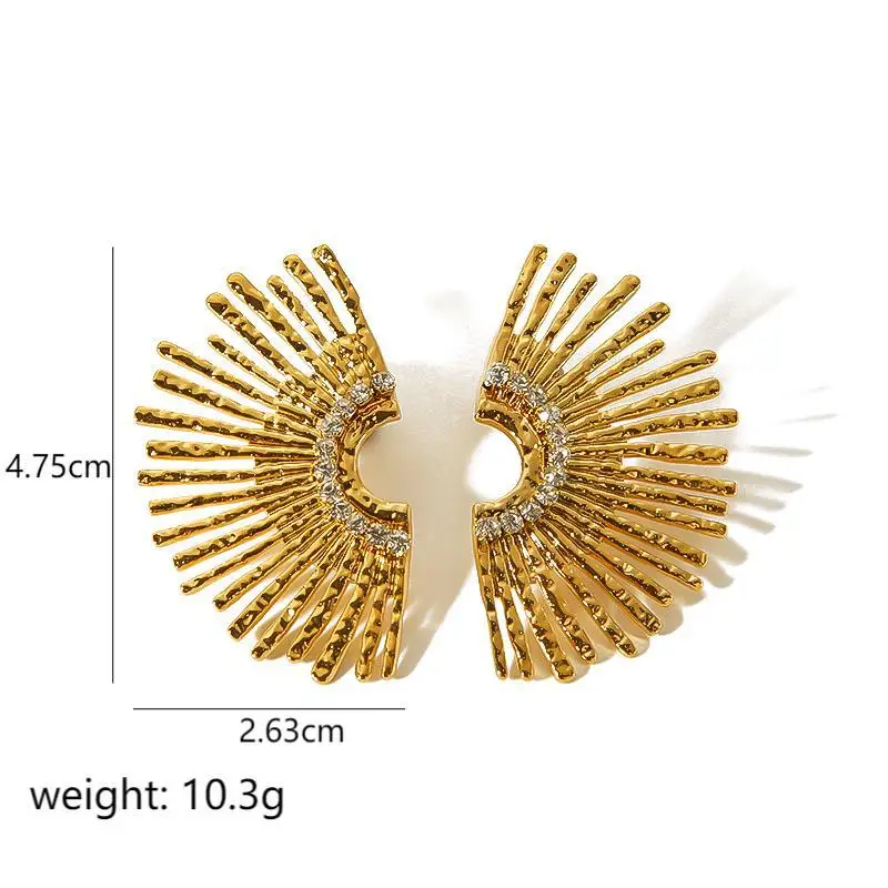 Statement 18K PVD Gold Plated Sun Shaped Vintage Stud Earring Tarnish Free Stainless Steel CZ Zircon Earrings Jewelry