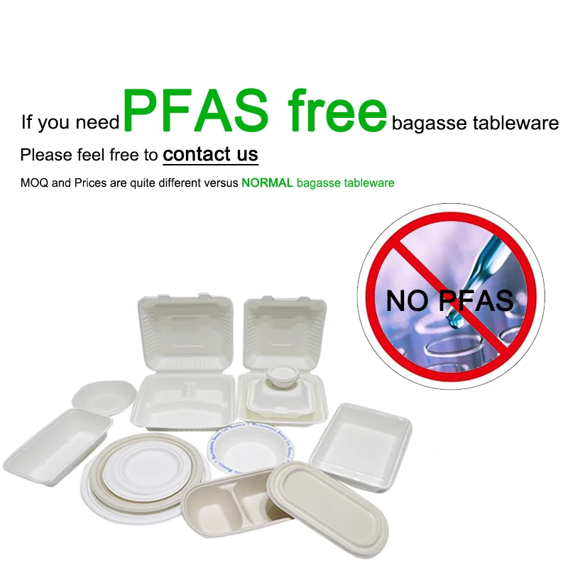 PFAS FREE Disposable Foodservice Compostable Washed Kraft Paper Fiber Plant Snack Fruit Food Sugarcane Tray