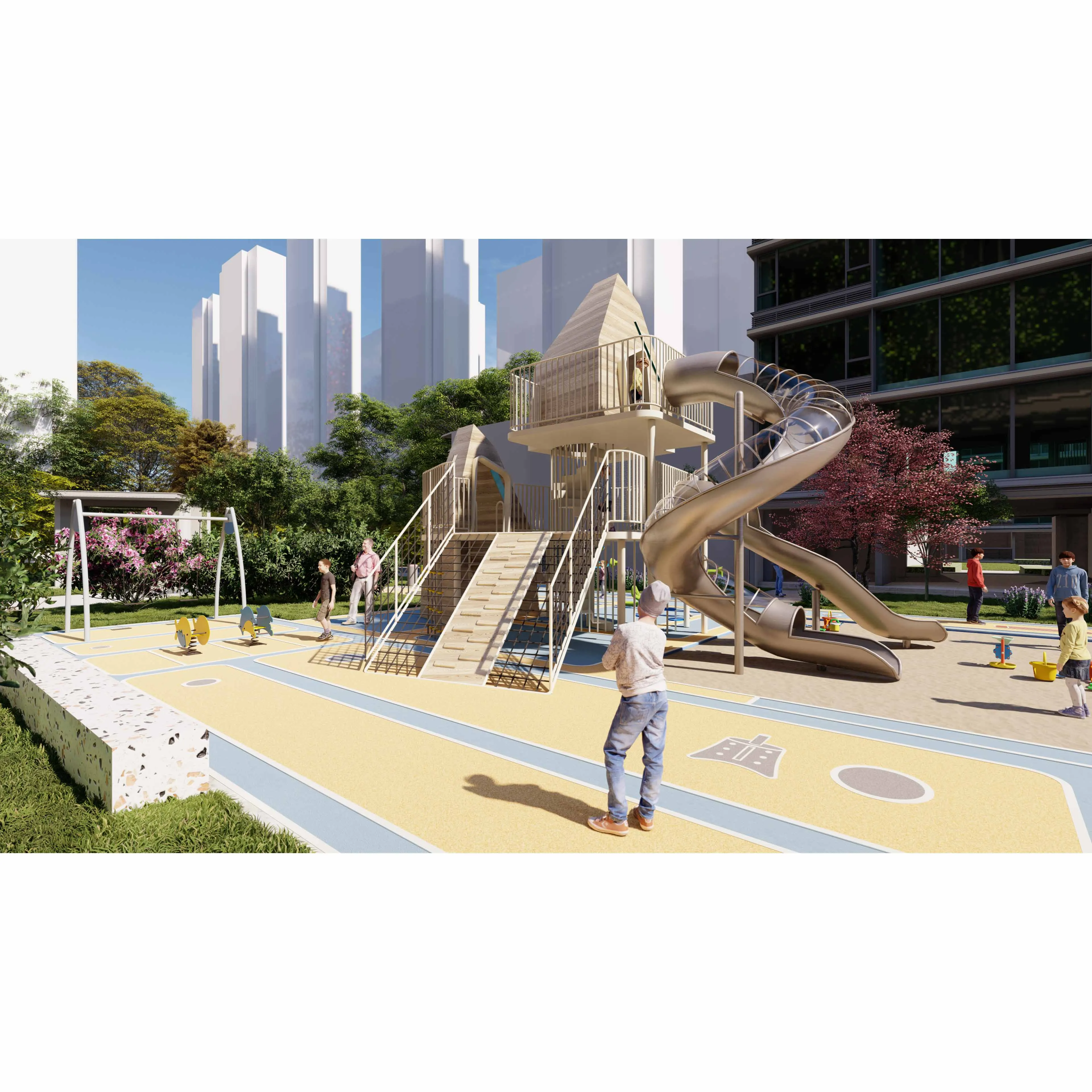Vasia Outdoor Giant Slides Playground Sand Pool Equipment Kids Zone With Swing For Entertainment