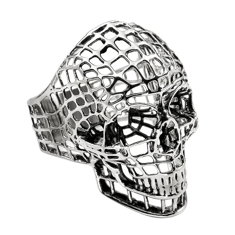 Customized Mens Vintage Punk Style Ring Hollow Made Casting Stainless Steel Skull Ring