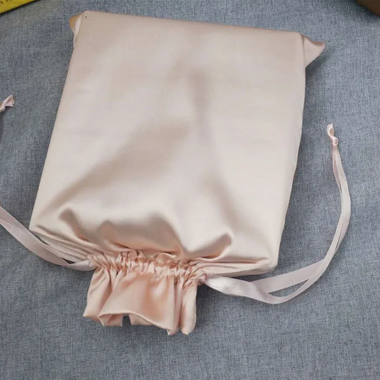 Custom Printed Small Silk Drawstring Bags Silk Bags For Hair Extensions Silk Hair Bags
