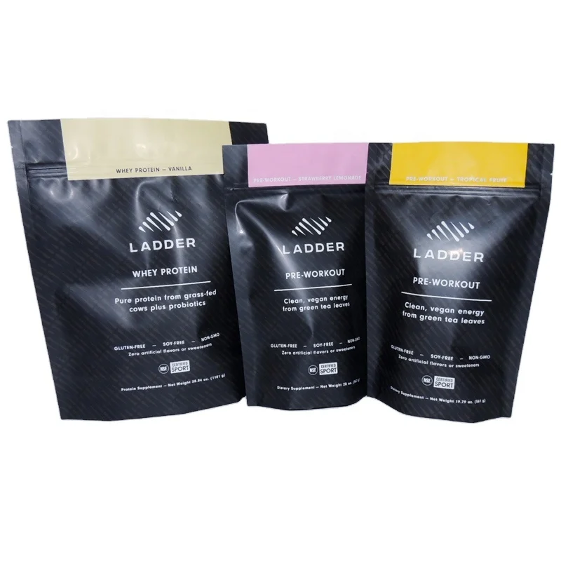 Wholesale Customized Reusable Whey Protein Powder Packaging Bags/Stand Up Food Pouches/Food Packaging Bags
