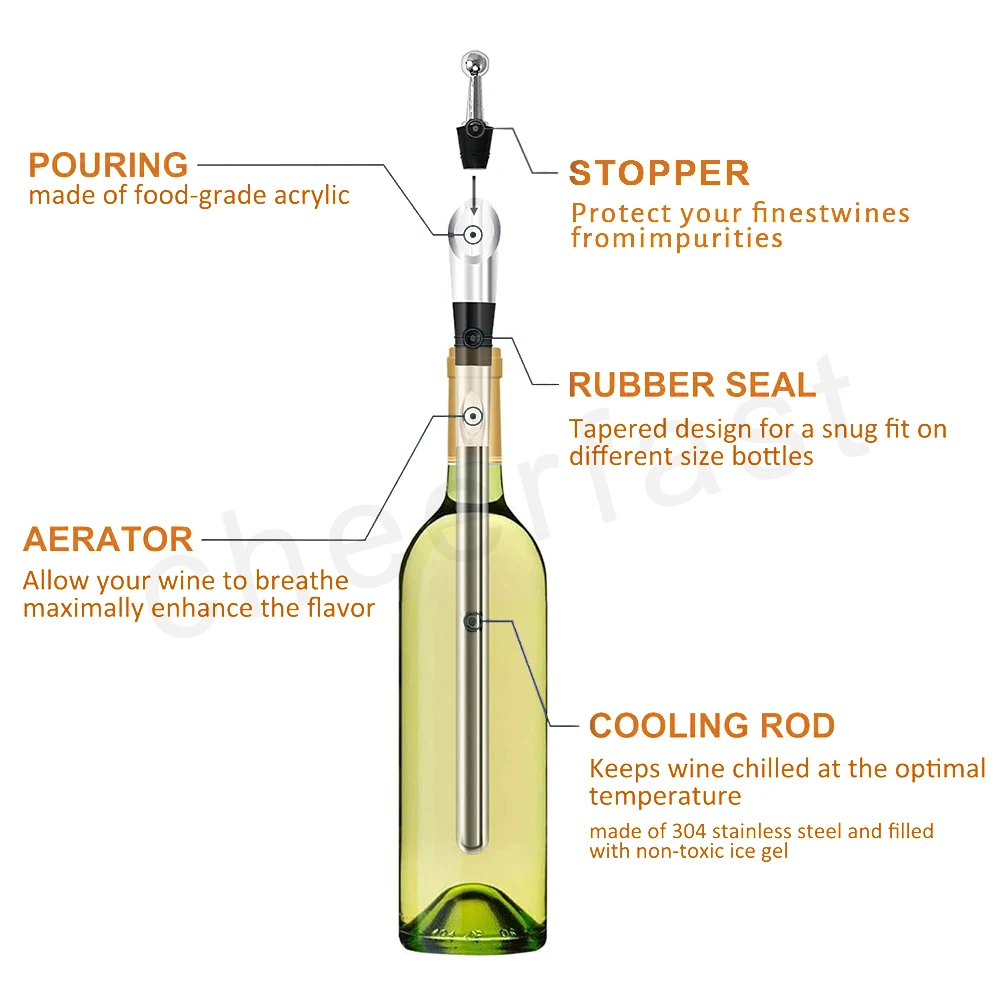 Newest 3 in 1 stainless steel wine cooler chiller stick Pure white box wine chiller stick gift set stainless steel wine cooler