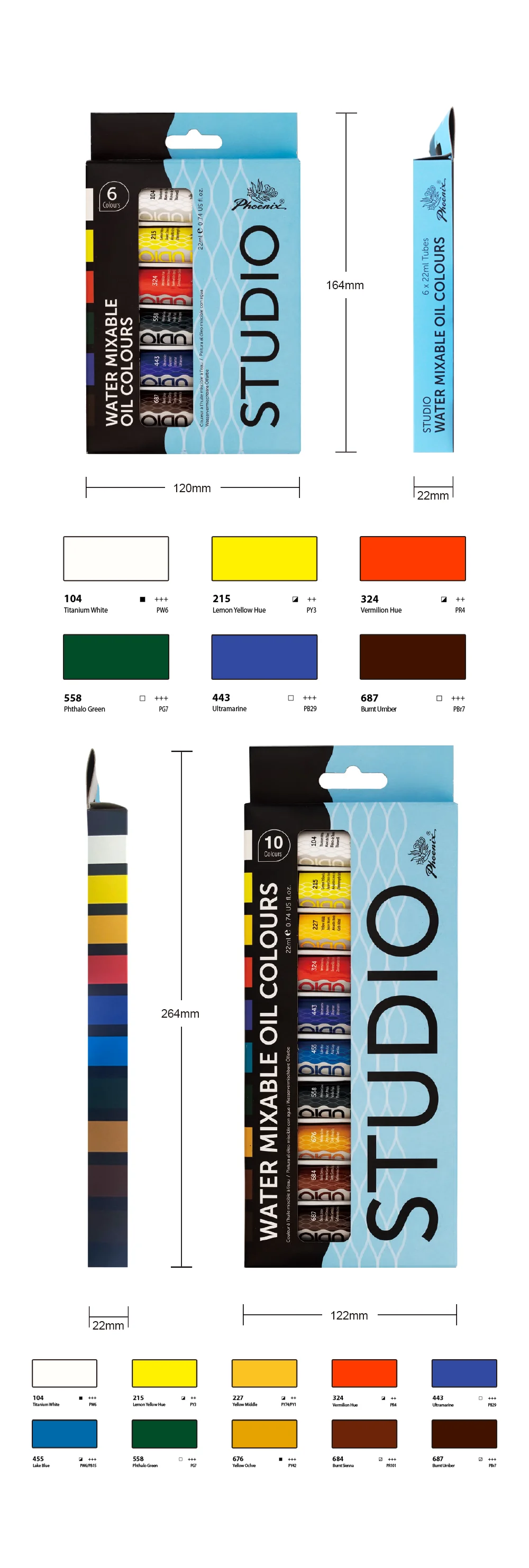 Fast Seller Water mixable Oil Paints High Quality Aluminum Choice Painting Phoenix Studio Oil colours 6 colours 22ml