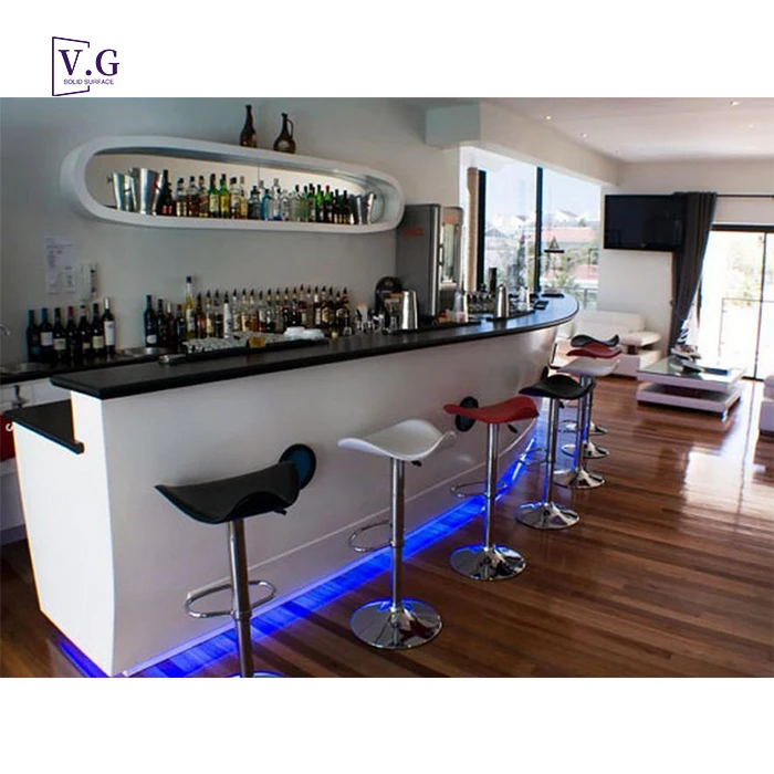 custom made boat shaped bar cabinet unique design Corian solid surface boat shaped bar counter for sale