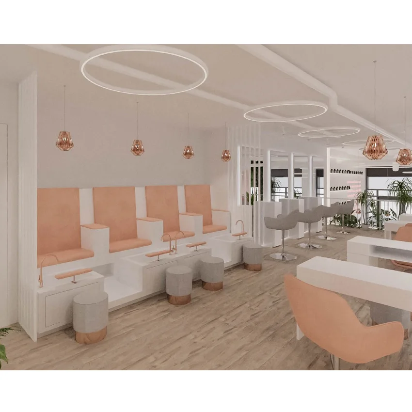 Modern design beauty nail salon store interior decoration / retail salon store idea with hair salon station
