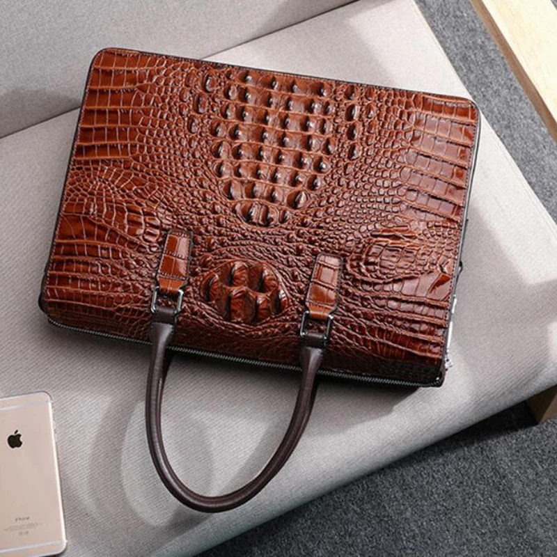 Dreamtop DTG539 luxury crocodile grain leather lawyer handbag cowhide leather vintage style laptop leather briefcase