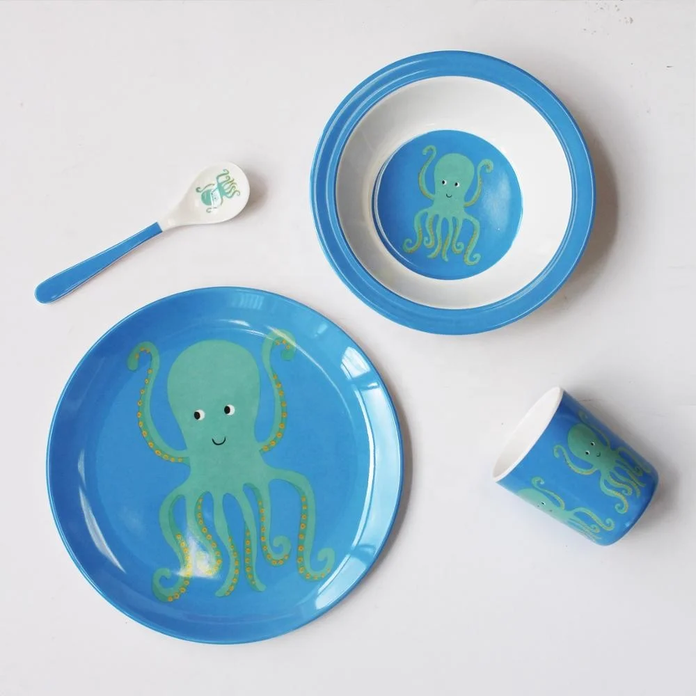 BPA Free Custom Print Dinner Set Bamboo Fiber Kids Dinnerware