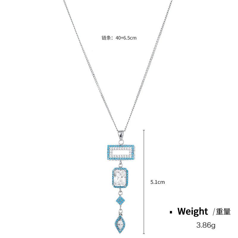 Chinese Factory Wholesale Women Luxury Jewelry AAA cubic zircon drop necklace square zircon necklace Long Pendant Necklace