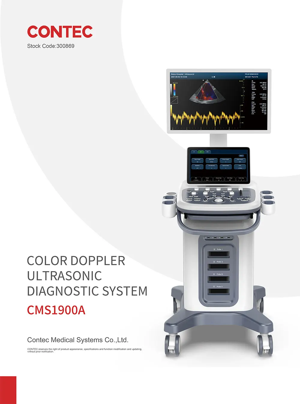 CONTEC CMS1900A echocardiography ultrasound color doppler 3D 4D medical scanner ultrasonic hospital equipment