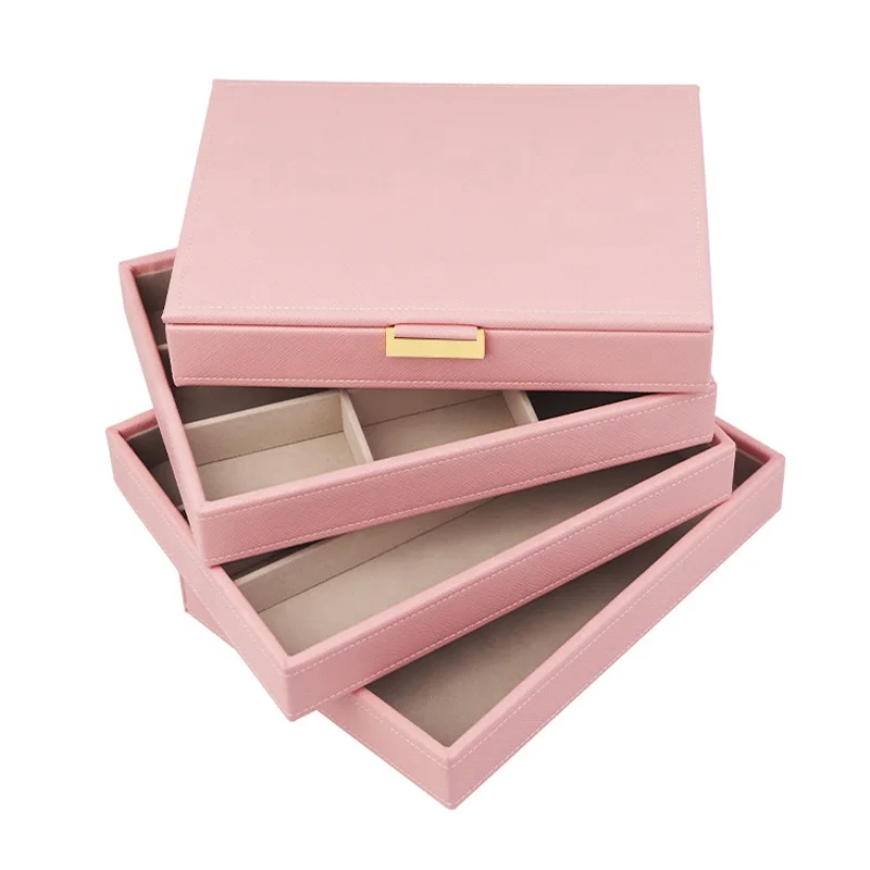 Popular light color stacker style pu leather jewelry storage box