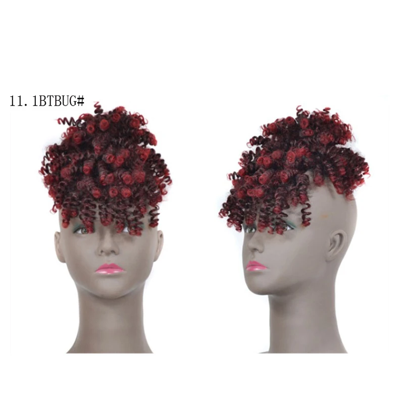 
Afro curly high top hair ornament drawstring ponytail with shaded front bangs 