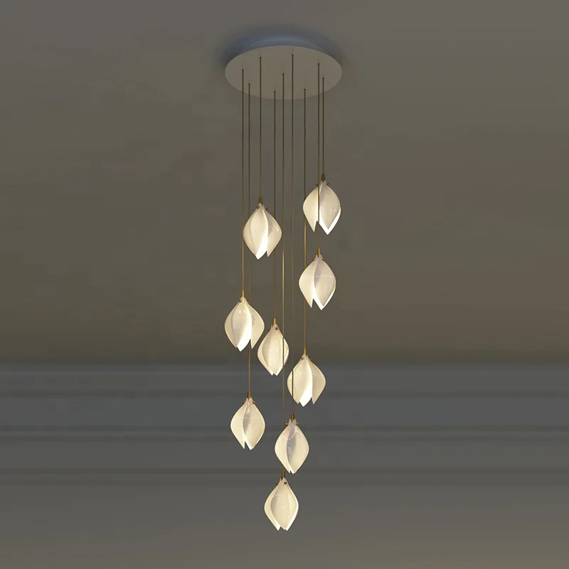 New Ceramic Magnolia Petal Chandelier Luxury Villa Duplex Stair Modern Chandeliers Elegant Lamp Living Room Pendant Light CZ2891
