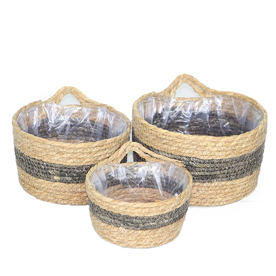 Novelty Desktop storage plant flower basket flower pots planters seagrass Woven Corn Leaf Storage Baskets With Handles