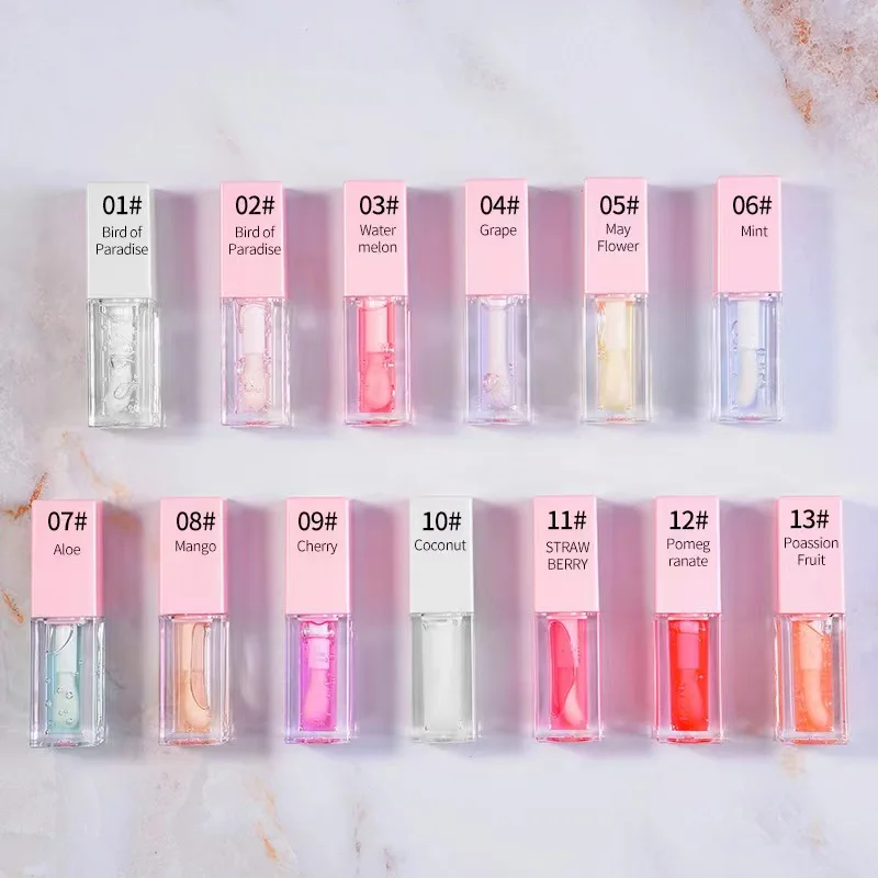 Private Label Vegan Beauty 10 Flavor Fruit Lip Oil Lip Plumper Lip Oil With Pink And White Lid Tube