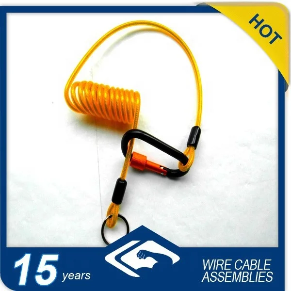 Double hook key chain yellow safety spring coil tool lanyard for safety