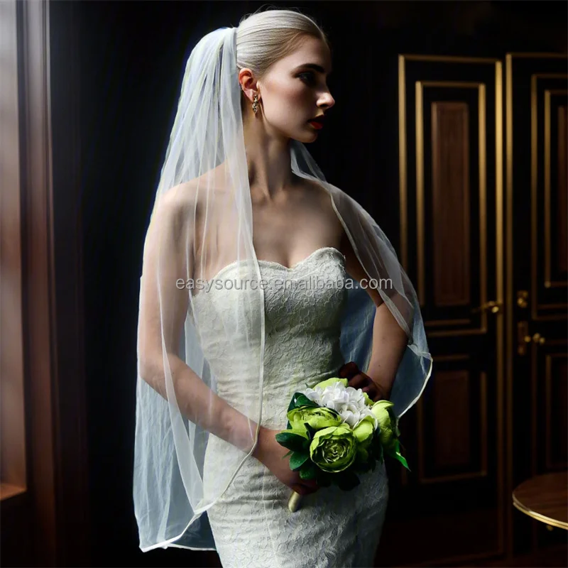 YM153 1T Bride Veil with Comb Elegant Lace Edge Wedding Veil Bridal Headpieces