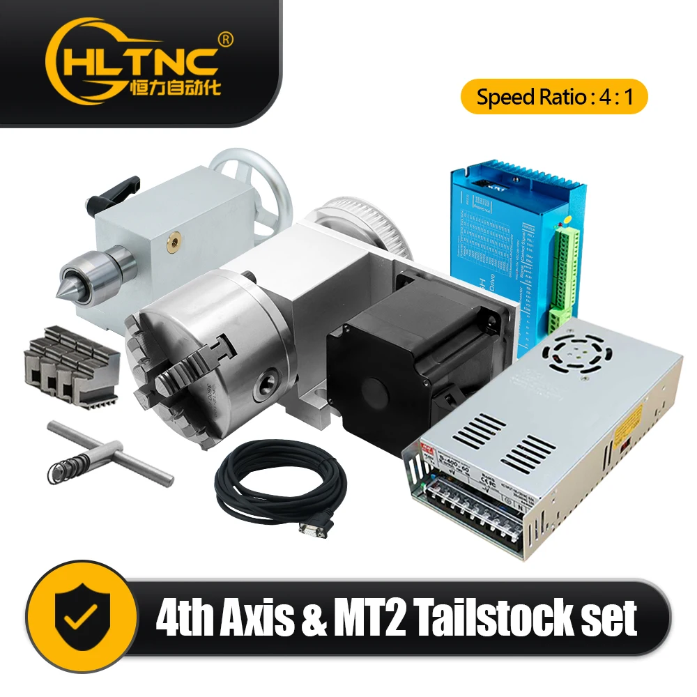 Precision 0.05mm 4:1 Lathe K12 100mm 4 Jaw Chuck 4th Axis CNC Rotary Table Dviding Head Lathe With Nema 34 Stepper Motor