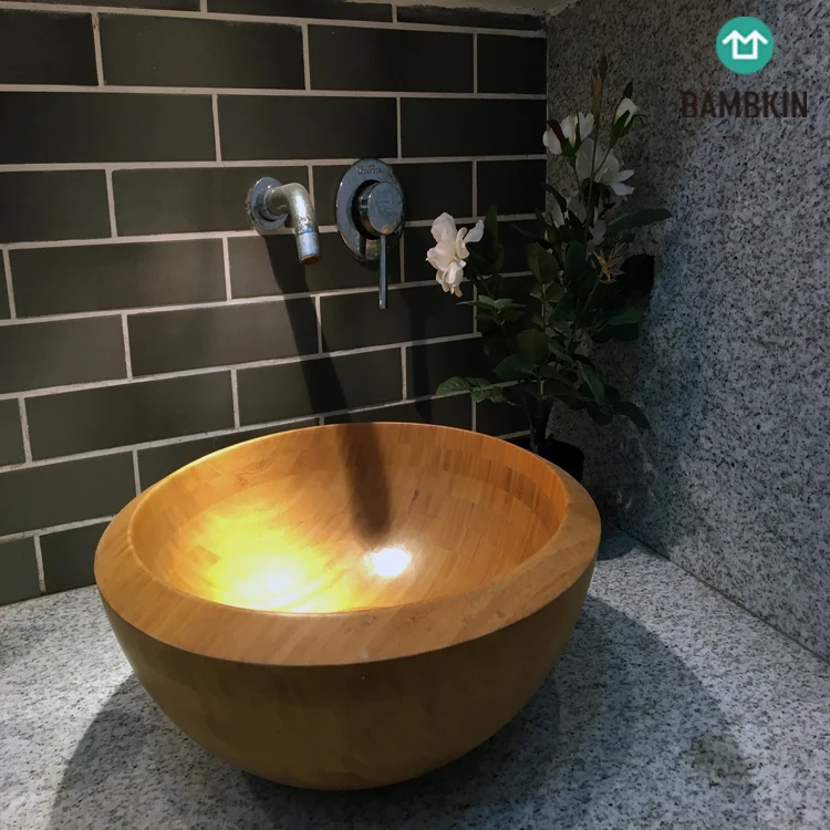 BAMBKIN round vessel sinks wash basin bathroom sink vanity bamboo basin sink
