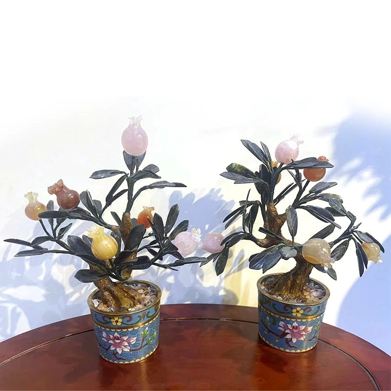 Natural jade many descendants handicrafts jade pomegranate bonsai ornaments