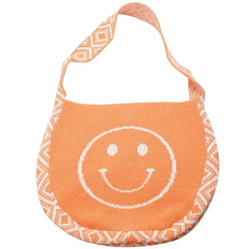 
Ladies One Shoulder bags Soft Canvas Large Capacity fashion handbags poppy smiley face knit bag 