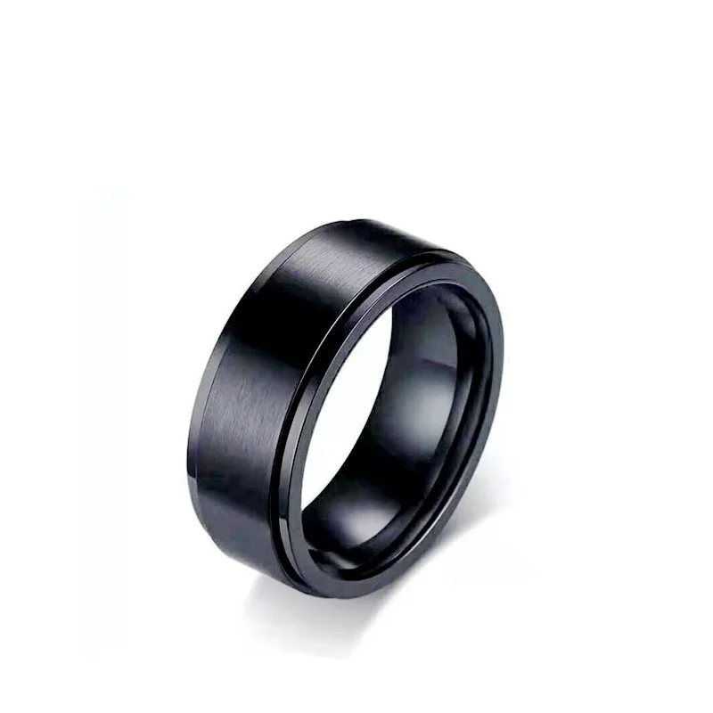 Rotary Titanium Steel 8Mm Black Men Ring Classical Matte Stainless Steel Band Ring For Men Male