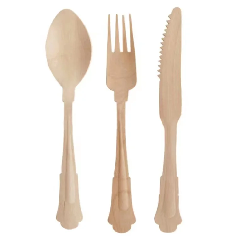 Wood Forks and Knifes With a Napkin Included 160mm Fork Spoon 165mm Knife Wooden