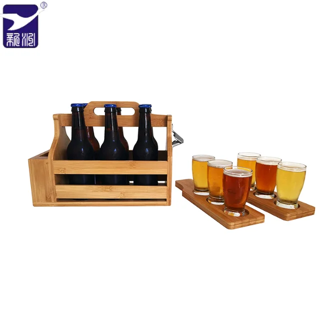 reclaimed solid bar kitchen office carrier tote wooden beer drink wine bottle caddy