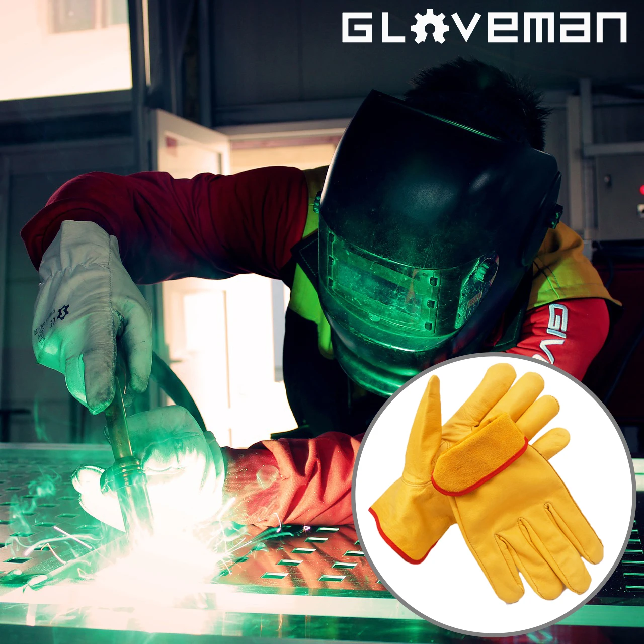 GLOVEMAN yellow men gardening construction working cowhide Cow Grain safety labor Leather Driver Glove