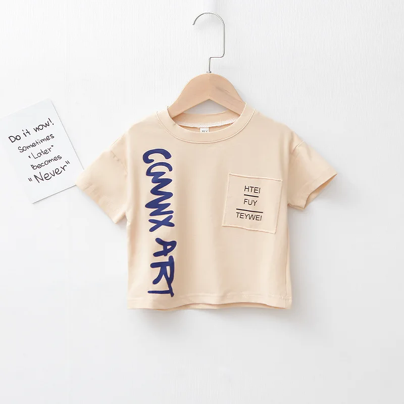 
Branded T-Shirt with Pocket Factory Wholesale Summer Short-Sleeved for Baby Boy Cotton T-Shirts Children 