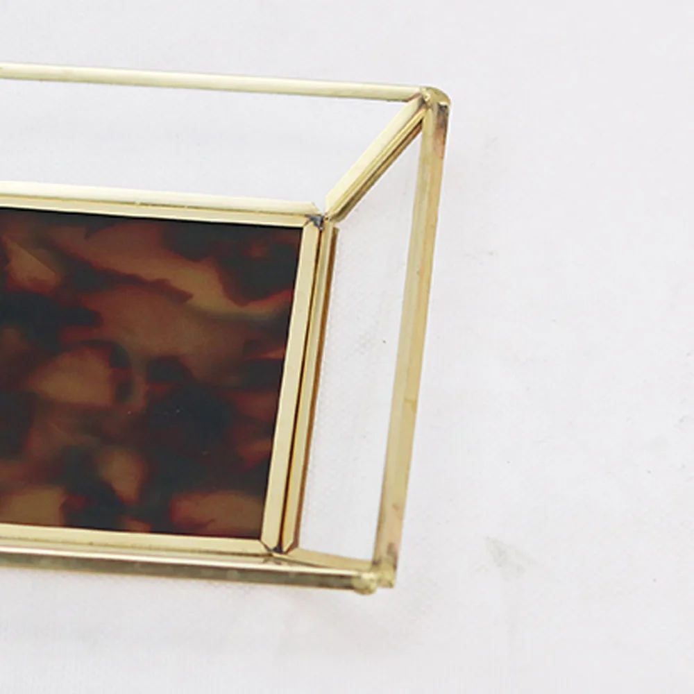 Decorative Rectangle Metal Gold  Glass Vanity Perfume Tray