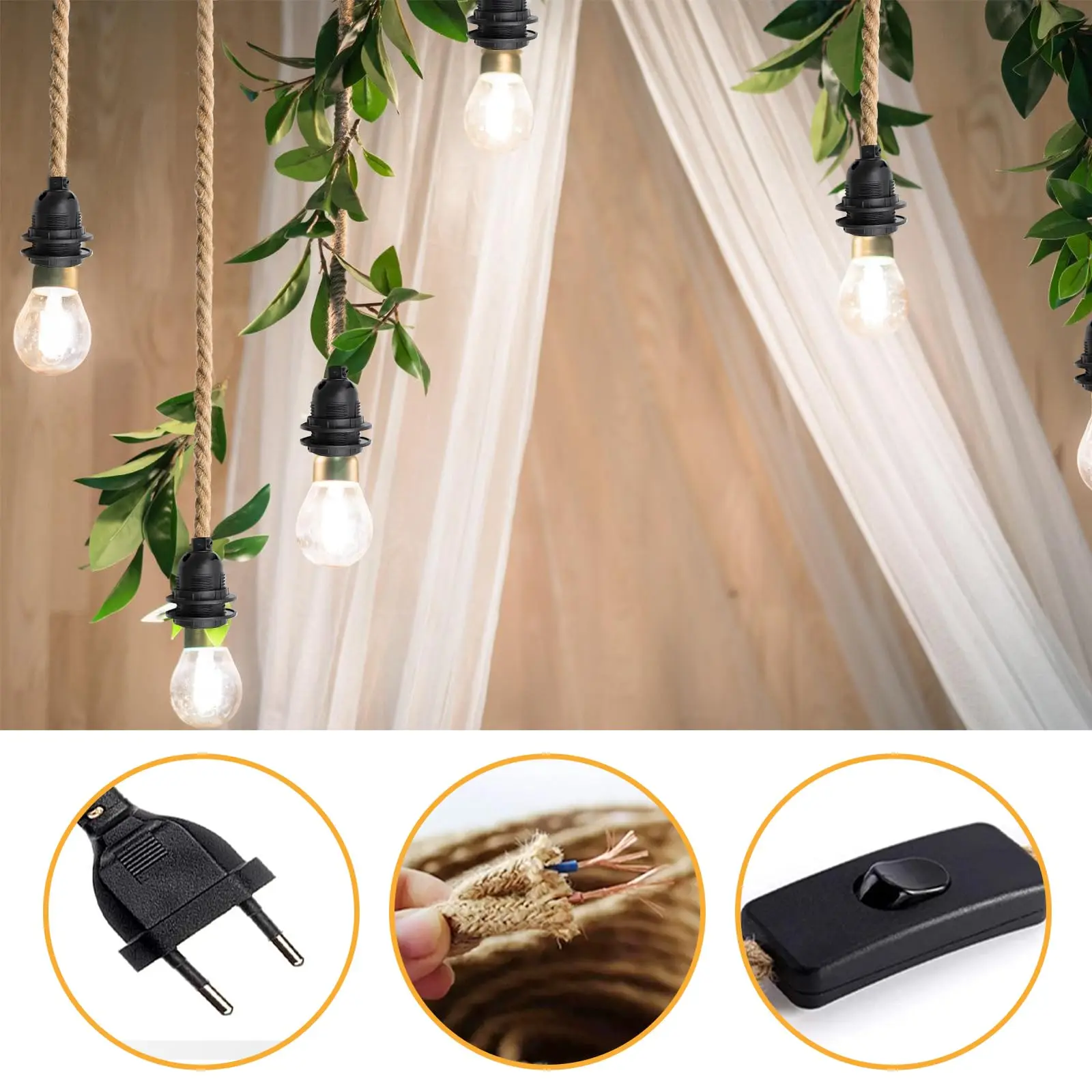 2024 American Standard Table Lamp Accessories, Plug Switch Line, Wall Wiring, Small Chandelier, Simple Hemp Rope Lamp