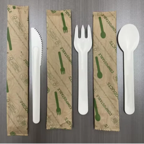 Individual packaging Travel cutlery set biodegradable cutlery paper spoon knife fork napkin in a paper wrap