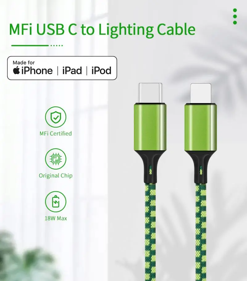 Customized Logo  3Ft 6Ft 10Ft MFi Certified Nylon Braided USB C To Lighting Cable Fast Charger Data Charging Cables For iPhone