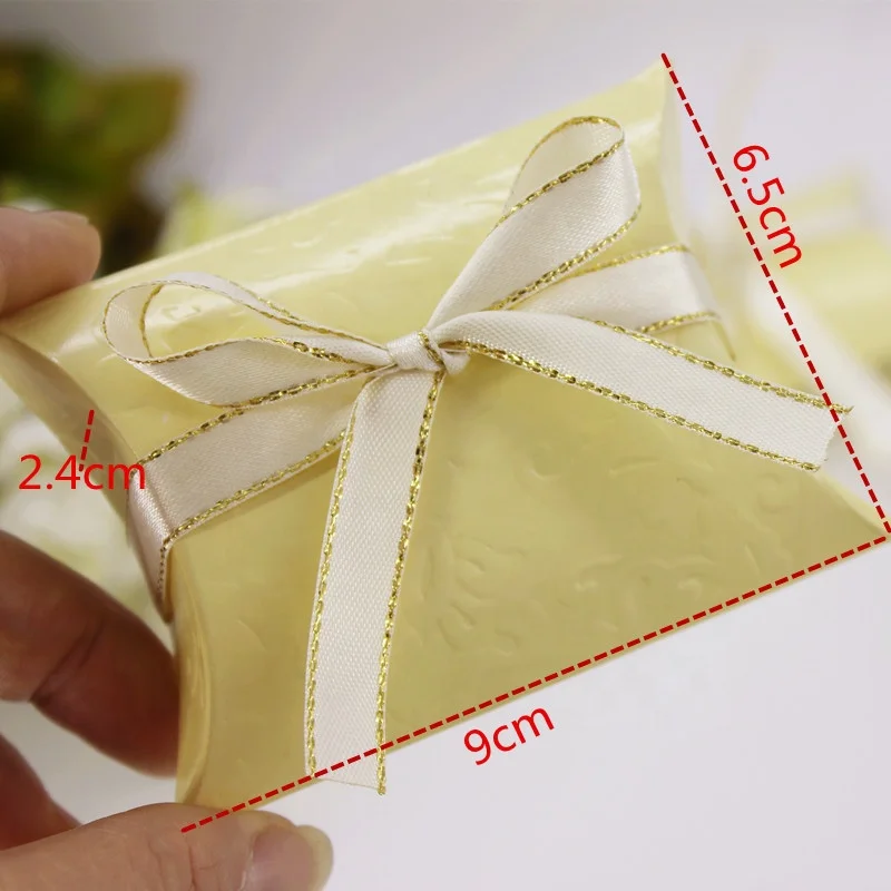 Pillow Ribbon Paper Sweet Candy Packaging Box for Wedding Baby Shower Party Gift Box