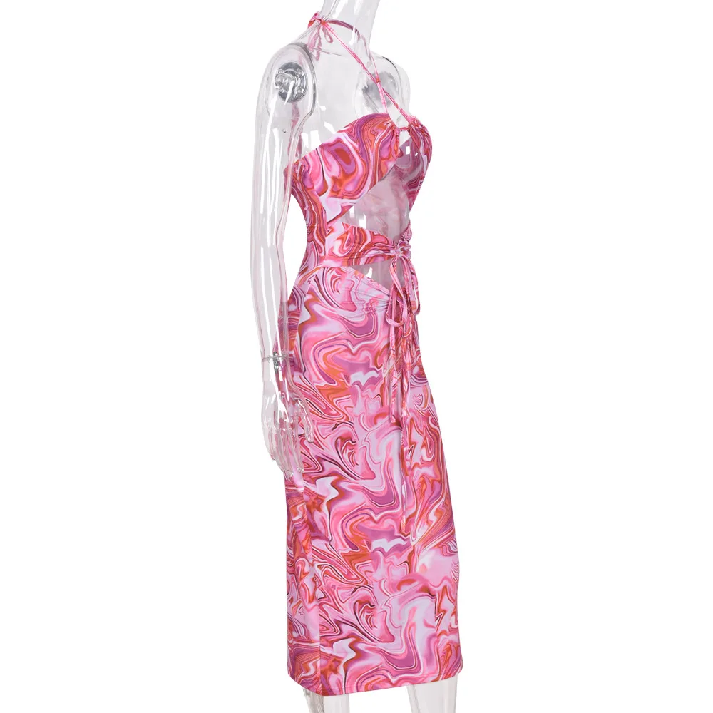 Summer Ladies Halter Sling Dress Milk Silk Sleeveless Sexy Hollow