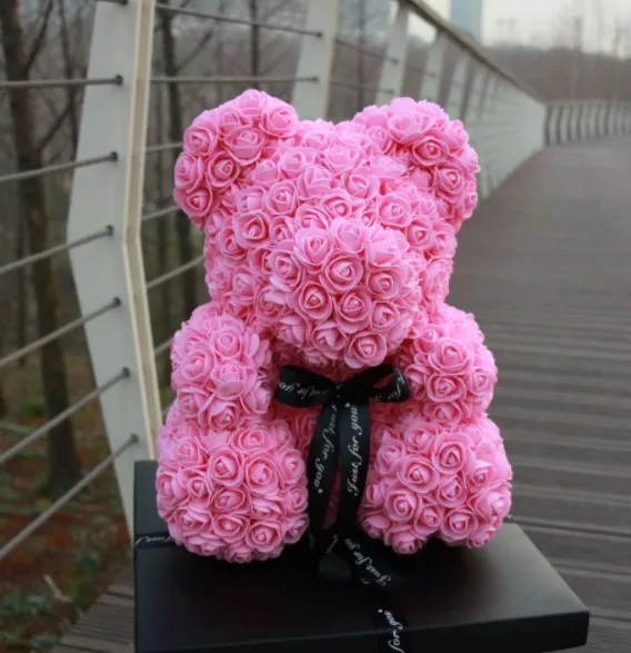 Cute PE 40cm Rose Bear Handmade Artificial Flower Bears Wedding Home Decorations Birthday Valentines Gift Love Bear Dolls