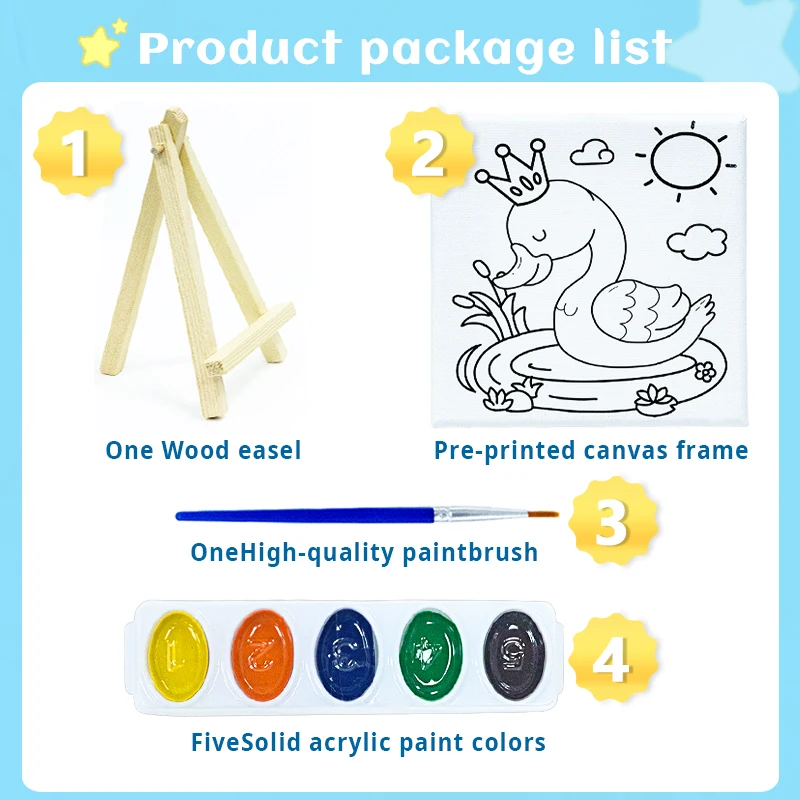 24 packs 10*10CM DIY Mini Canvas and wood display Easel Sets Multi Size Mini Wood Easel With Canvas Sets For Kids Painting