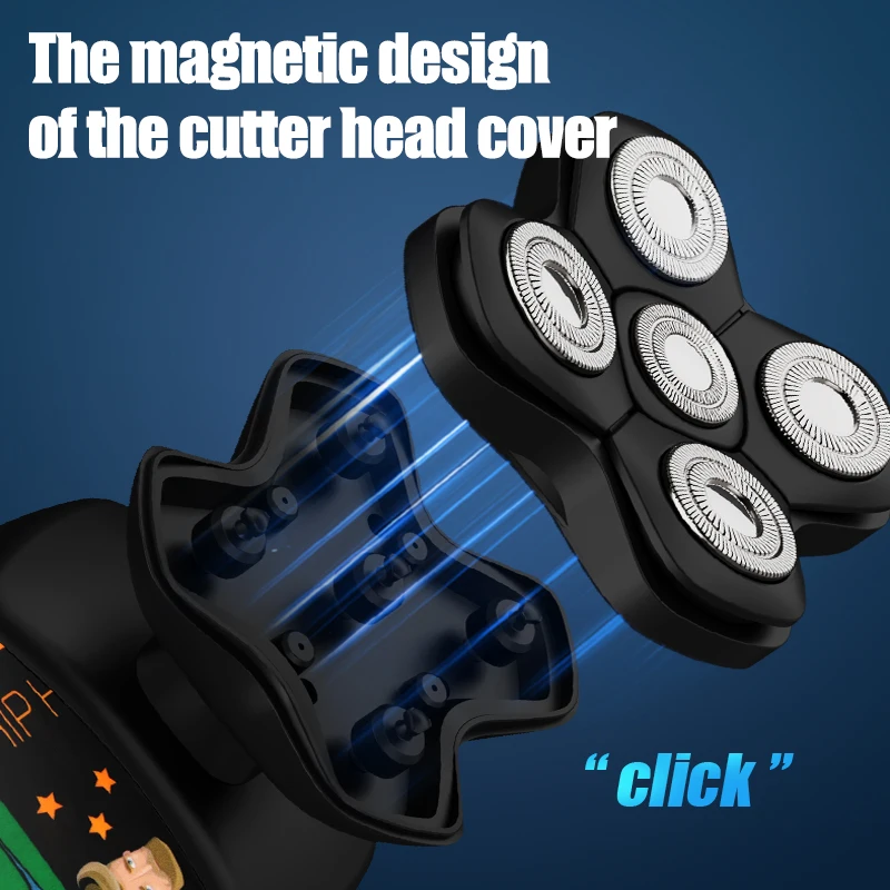 Suttik JK-1368 Graffiti Wireless Charging Shaver IPX6 Waterproof Affordable Multifunctional 5D Bald Head Shaver for Men 6 in 1