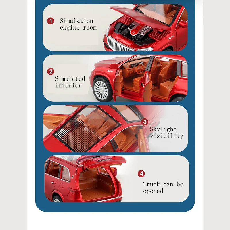 Hot Selling 1/22 Maybach Diecast Miniature Model Alloy Pull Back Car Die Cast Metal Toys Light Sound High Quality Maker